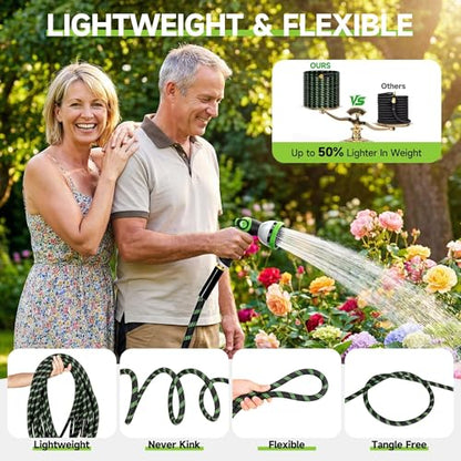 Garden Hose 75 ft Flexible Water Hose Non-Expanding Lightweight Kink-Free Hoses Durable Leak-Proof High Pressure Pipe with 3/4” Brass Fitting 10 Function Nozzle for Outdoor Yard Lawn Car Wash - size: 75FT