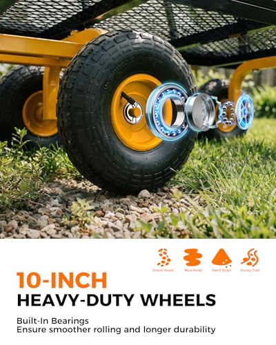 900 Lbs Heavy Duty Steel Garden Cart, Outdoor Metal Garden Wagon On Wheels, Utility Yard Cart with Mesh Removable Sides(Convert to Flatbed) and Removable Handle to Wheel Barrow, Green - color: Light Green