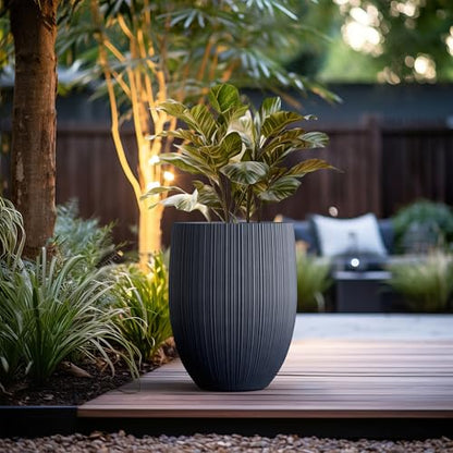 Kante Large Round Bullet Charcoal Concrete Planter 21.7" Tall, Outdoor - color: Charcoal, size: 21.7 Inch Tall