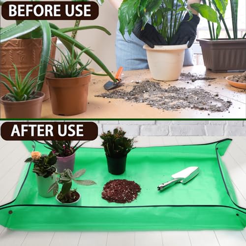 Plant Repotting Mat,Extra Large Waterproof Potting Mats,Foldable Potting Mat for Indoor Plant Transplanting and Dirt Control,Portable Gardening Mats for Repotting(43''*30'',Green) - color: Green, size: 43 in x 30 in (Rectangular)