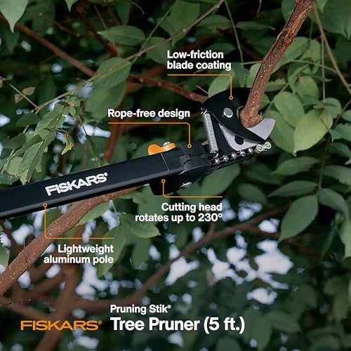 Fiskars 5 Ft Compact Cordless Tree Trimmer, Rotating Pruner Head, Yard Care - style: 5 ft Rope-Free Pruner