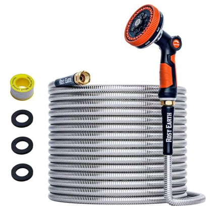 Rosy Earth 75ft Stainless Steel Garden Hose, Heavy Duty Metal Water Hose - size: 75FT
