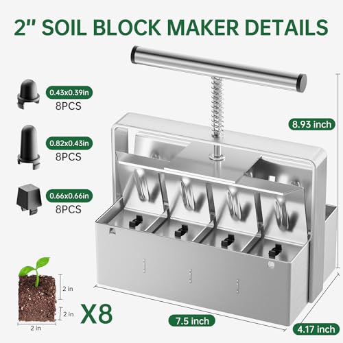 Soil Blocker, 2 Inch Soil Block Maker with 3 Sizes Seed Pins & Comfortable Handle 8 Cell Handlheld Soil Blocking Tool for Seed Starting, Grow Seedling, Outdoor Plants, Greenhouses, Garden - color: 8 Cell Soil Blocker