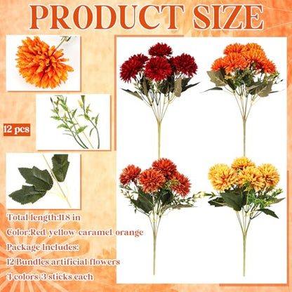 XunYee 12 Pcs Fall Artificial Flowers for Outdoor Faux Mums,Burnt Orange - color: Burnt