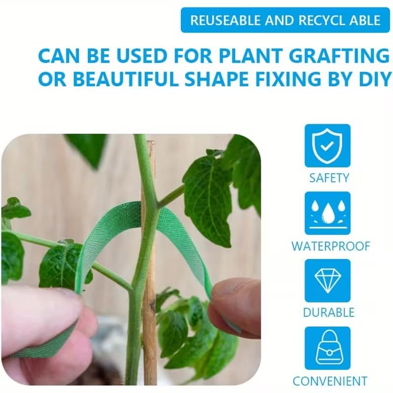 Green Garden Tape Plant Ties, 12mm x 1m Roll of Reusable Hook and Loop Straps for Supporting Climbing Plants, Tomatoes, Vines, Adjustable and Non-Slip