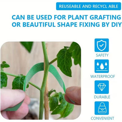 Green Garden Tape Plant Ties, 12mm x 1m Roll of Reusable Hook and Loop Straps for Supporting Climbing Plants, Tomatoes, Vines, Adjustable and Non-Slip