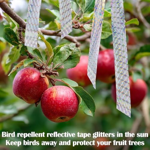 RAINFLOW Bird Scare Tape - 2 Rolls 300FT Reflective Ribbon for Garden