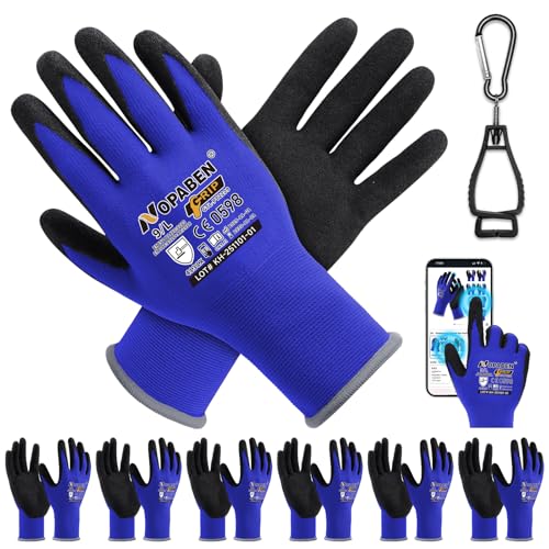 7 Pairs Safety Work Gloves Seamless Nylon Knit MicroFoam Nitrile Coated - size: Large, style: 7 Pairs,blue