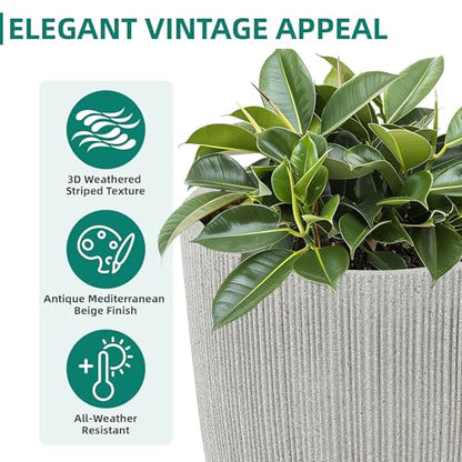19" Mediterranean Beige Resin Tall Planters with Fluted Texture - color: 19"h-mediterranean Beige