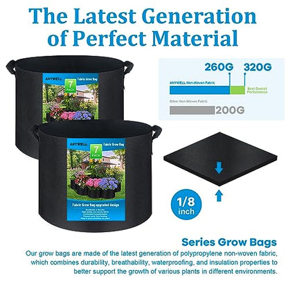 7-Pack 3-30 Gallon Plant Grow Bags 10 Gallon, Heavy Duty Thickened Fabric Planters Pots, Fabric Pots with Handles, Nonwoven Fabric Bags Suitable for Vegetables Flowers Mushroom (10 Gallon)
