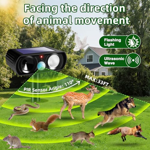 2 Pack Solar Ultrasonic Animal Repellent Outdoor Cat Repellent Outdoor&Deer Repellent Devices Bear Skunk Goose Deterrents Light Animal Repeller with Motion Sensor for Yard Garden