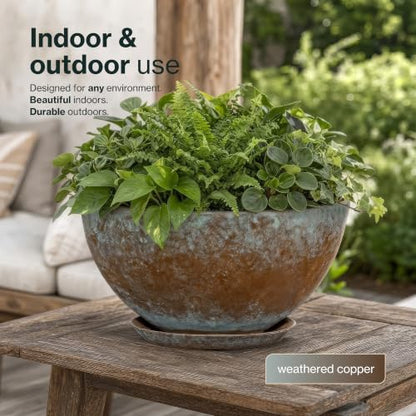 10" Rosie Bowl with Saucer in Weathered Copper - color: Weathered Copper