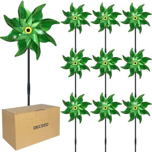 10 PCS Reflective Pinwheels for Yard and Garden Bird Devices Pre-Installed Sparkly Wind Spinner Deterrent to Scare Birds Away from Yard Patio Farm (Green) - color: Green