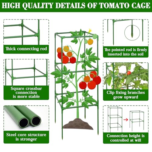 ZeeDix 6 Pack Square Tomato Cages for Garden with Clips 45 Inch - color: Green-6 Pack, size: 45-inch