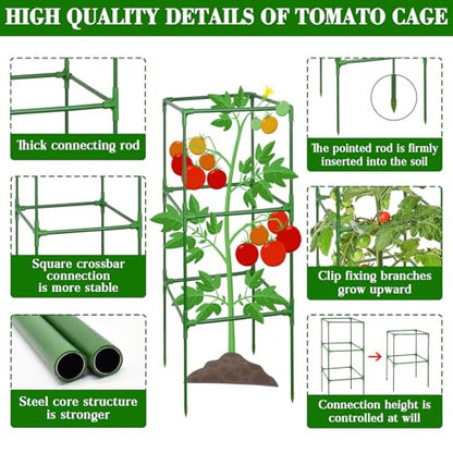 ZeeDix 6 Pack Square Tomato Cages for Garden with Clips 45 Inch - color: Green-6 Pack, size: 45-inch