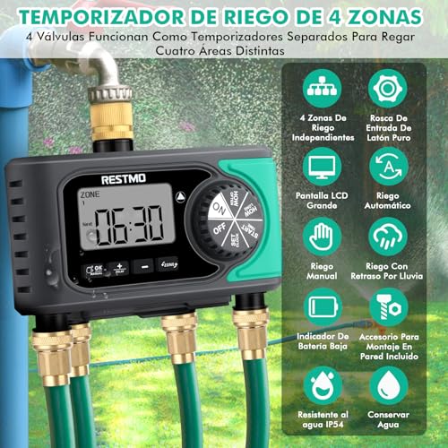 RESTMO 4-Zone Sprinkler Timer, Programmable Water Timer for Garden Hose - size: 4 Zone