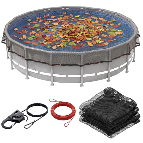 24' Round Heavy Duty Pool Leaf Net Cover, Durable Reinforced Mesh Pool Cover for Leaves & Debris, Tear-Resistant Above Ground Pool Net with Secure Fit, Easy Install Leaf Protection - size: 24' (Round)