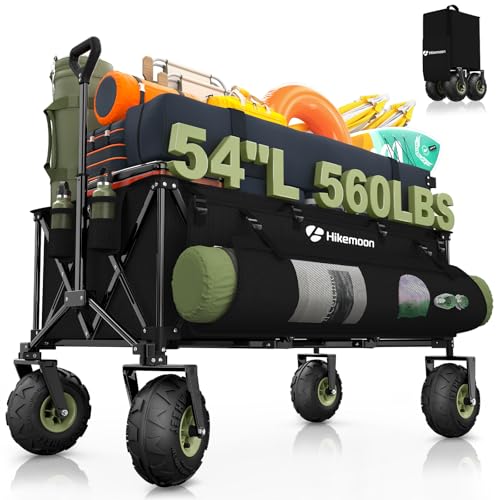 HIKEMOON 400L Large Beach Collapsible Wagon with Balloon Wheels, Black - color: Black-b