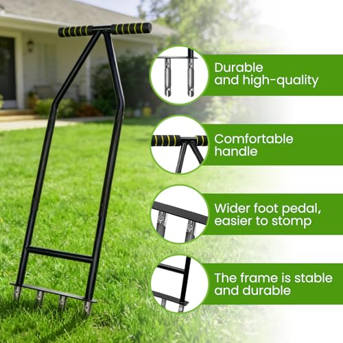 Aerator Lawn Tool,Stainless Steel Core Aerator Lawn Tool with 4 Hollow Tine