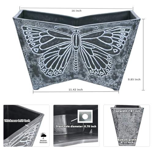 GreenShip 16 Inch Large Resin Flower Pots Set of 2 with Drainage Hole - style: Dark Grey-2 Pack