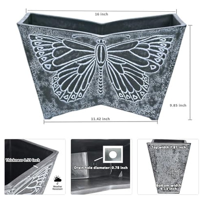GreenShip 16 Inch Large Resin Flower Pots Set of 2 with Drainage Hole - style: Dark Grey-2 Pack