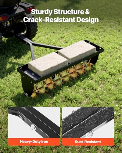 VEVOR Tow Behind Plug Aerator, 32 in Lawn Spike Aerator with Universal Hitch, Heavy Duty & Rust-Resistant, Pull Behind Spike Aerator Tool with Folded Edge Tray, for Farmland & Garden Tractors - style: Spike Aerator (32in)