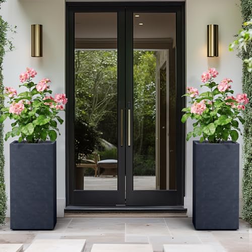 Kante Charcoal Concrete Planter 27.6" Tall All-Weather Square Large Pot - color: Dark Gray, size: 27.6" H