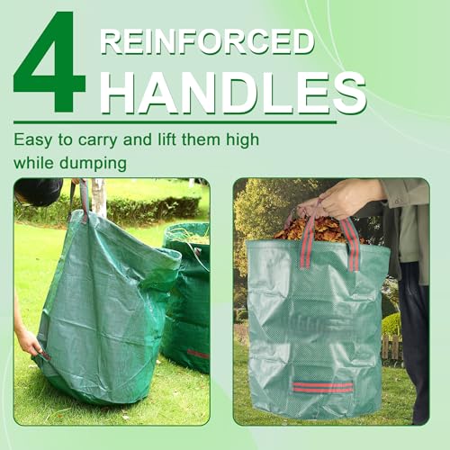 2 Pack Leaf Bags, 53 Gallon Reusable Yard Waste Bags, Heavy Duty Lawn bags Garden Bags for Leaves, Stand-Up Yard Waste Bin with Handles for Grass, Debris and Garbage