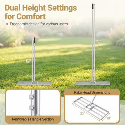 COSTWAY 30x10 Inch Lawn Leveling Rake (Silver, 30"x10") - color: Silver