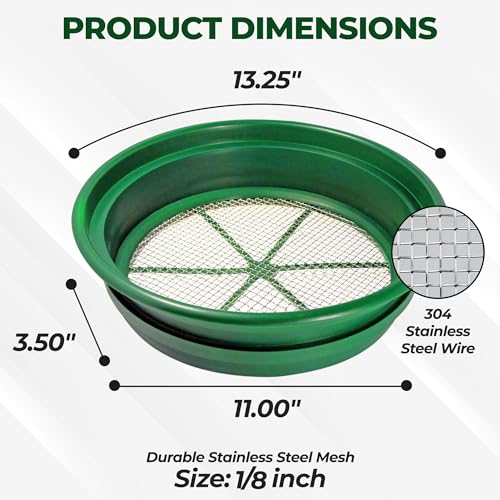 SE 13.25 Inch Wide Stackable Classifier Gold Prospecting Pan - 1/8 Inch Stainless Steel Mesh Sifting Pan, Green - size: 1/8 inch, style: Pans