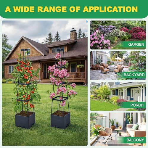 2 Pack Raised Garden Bed, Tomato Cages for Garden, Garden Bed, Tomato Cage, Planter Box with Trellis, 57" Self-Watering Tomato Planter for Climbing Plants Vegetables Flowers Outdoor Indoor - size: 57 inch 2 Pack