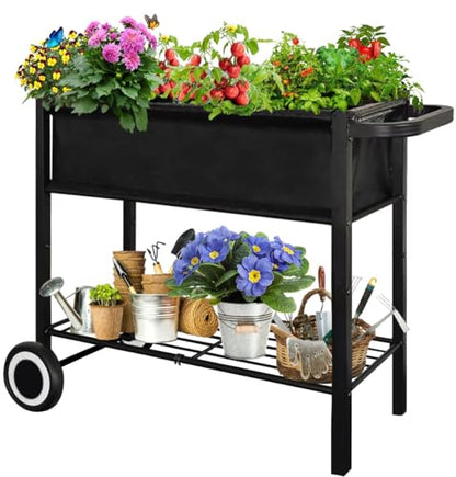Raised Garden Bed with Legs Outdoor Elevated Planter Box with Wheel