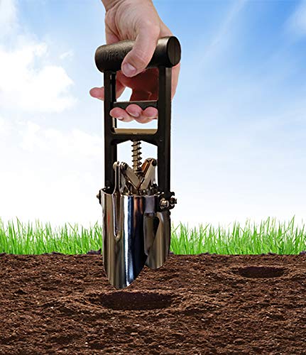Black Bulb Planter Tool for Planting Bulbs - 3 Finger Pull Soil Grabber for Digging/refilling Hole - Soil Cutting Tapered Blade Edges - for Planting Tulips, Daffodils & Others a Like - color: BLACK