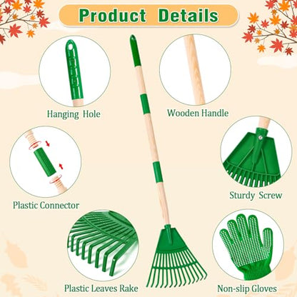 2 Pcs 35'' Kids Rakes for Leaves - Plastic Rake Head with 2 Pairs Kids - color: Green-2 Pack