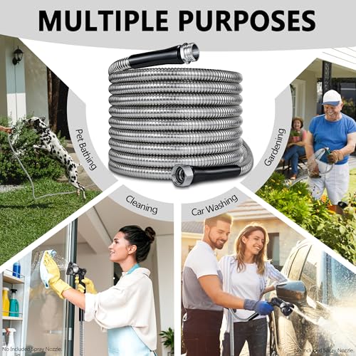 200ft Garden Hsoe - 2026 New 304 Stainless Steel Garden Hose with 3/4'' Fittings – Lightweight, Durable, and Kink-Free, Metal Water Hoses for Gardening - size: 200ft