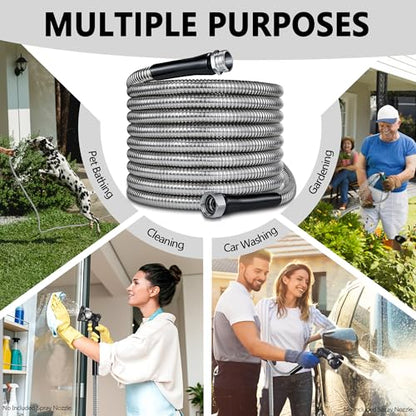 200ft Garden Hsoe - 2026 New 304 Stainless Steel Garden Hose with 3/4'' Fittings – Lightweight, Durable, and Kink-Free, Metal Water Hoses for Gardening - size: 200ft