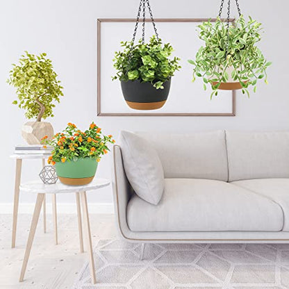 LIYDE 3 Pack Hanging Planters, 8 Inch Small Hanging Pots Self Watering Hanging Planters for Indoor Plants with Drainage Holes and Removable Tray Hanging Basket - color: Whitegreygreen