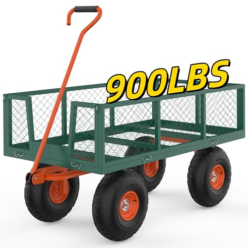 Hipicute 900 LBS Garden Cart Steel, 3 in 1 Heavy-Duty Folding Utility Wagon with Removable Sides, 180° Rotating Handle & 10 inch Tires for Outdoor, Farm, Yard, Lawn and Garden - size: 900 LBS