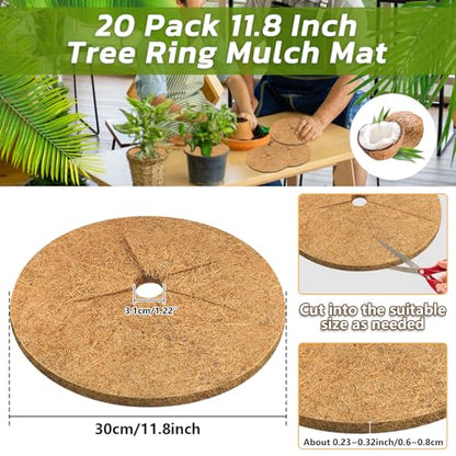 Legigo 20 Pack Coconut Fiber Mulch Ring Tree Plant Protector Mat, 11.8 Inch - color: 20 Pack, size: 11.8 Inch
