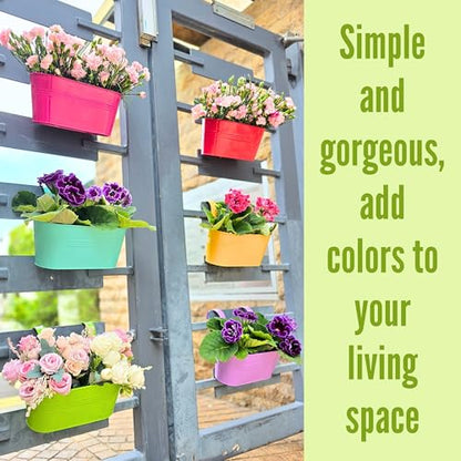 LaLaGreen Fence Rail Planter (11.2 in, 6 Pack) Multicolor Metal Plant Pots - size: Multi-G 11.2" x 6 Pack