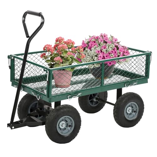 FDW | Heavy Duty Garden Cart with Wheels | Green | 500lbs Capacity - color: Green