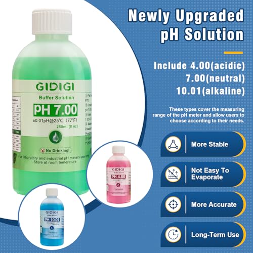 pH Meter Calibration Solution Kit, Includes 4.00, 7.00 and 10.01 - color: Blue Red