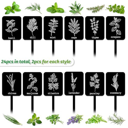 Whaline 24 Pcs Acrylic Plant Label Signs Garden Herb Markers, Black - color: Black