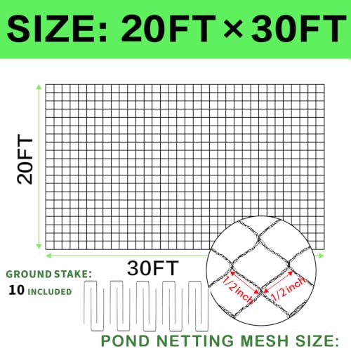 20x30ft Koi Pond Netting for Leaves, 1/2 in Mesh Netting Pond Cover Kit - size: 20FT*30FT