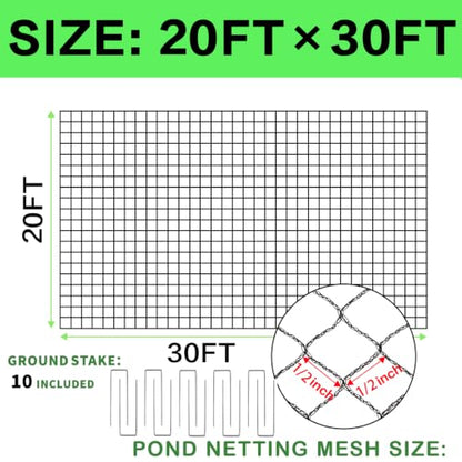 20x30ft Koi Pond Netting for Leaves, 1/2 in Mesh Netting Pond Cover Kit - size: 20FT*30FT