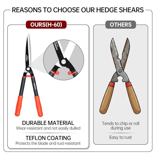 AGRICUT Garden Shears for Hedges – 23.6" Hedge Shears with High-Carbon Straight Blade, Teflon Coated, Lightweight 790g – Shears for Gardening, Ideal for Privet, Box, Yew & Thuja - style: Straight Blade
