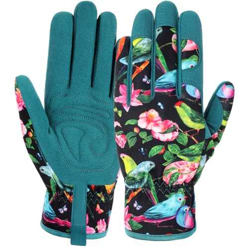Gardening Gloves,Garden Gloves for Women Firm Grip Breathable Thorn Proof - color: Green Bird