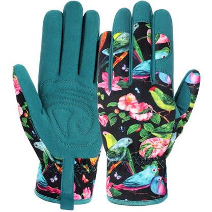 Gardening Gloves,Garden Gloves for Women Firm Grip Breathable Thorn Proof - color: Green Bird