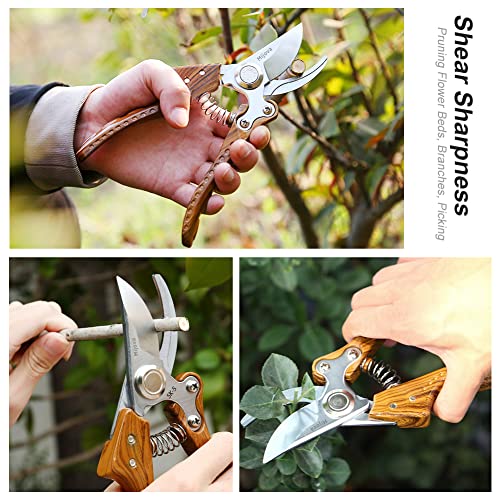 Pruning Shears, High Carbon Steel Heavy Duty Anti-Slip Garden Shears - color: Wood Grain