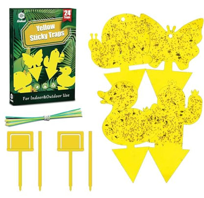 Gideal 24-Pack Dual-Sided Yellow Sticky Traps for Indoor/Outdoor Use, Gnat Trap for Flying Plant Insect Such as Fungus Gnats, Whiteflies, Aphids, Fruit Fly, Leafminers, etc - Cute Shapes - size: 24 Pack